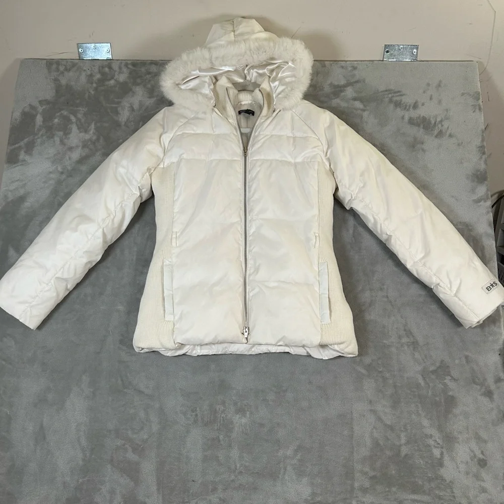 Bebe sport white down filled puffer jacket with rabbit fur lined removable hood - Picture 16 of 16